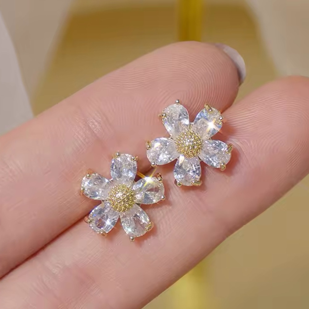 Gold Filled Cubic Zirconia Floral Earrings - Picture 1 of 1